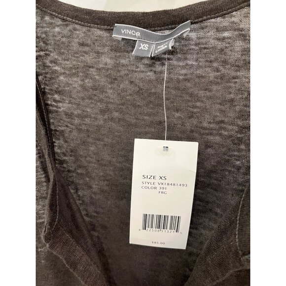NWT Vince Brown 100% Linen Sleeveless Tank Top Blouse Open V Neck Sz XS - Picture 4 of 6